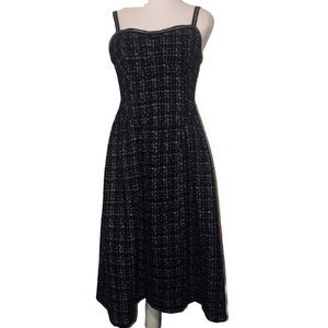 Dress 4 Black And Gold Chain Link Trim Sleeveless Thin Strap Wool Blend Tweed‎